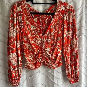 Floral Red/Orange Ruched Women's FP Top